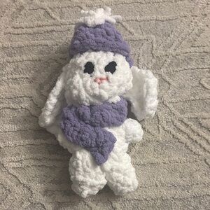 Crochet handmade Bunny with Purple Hat and Scarf